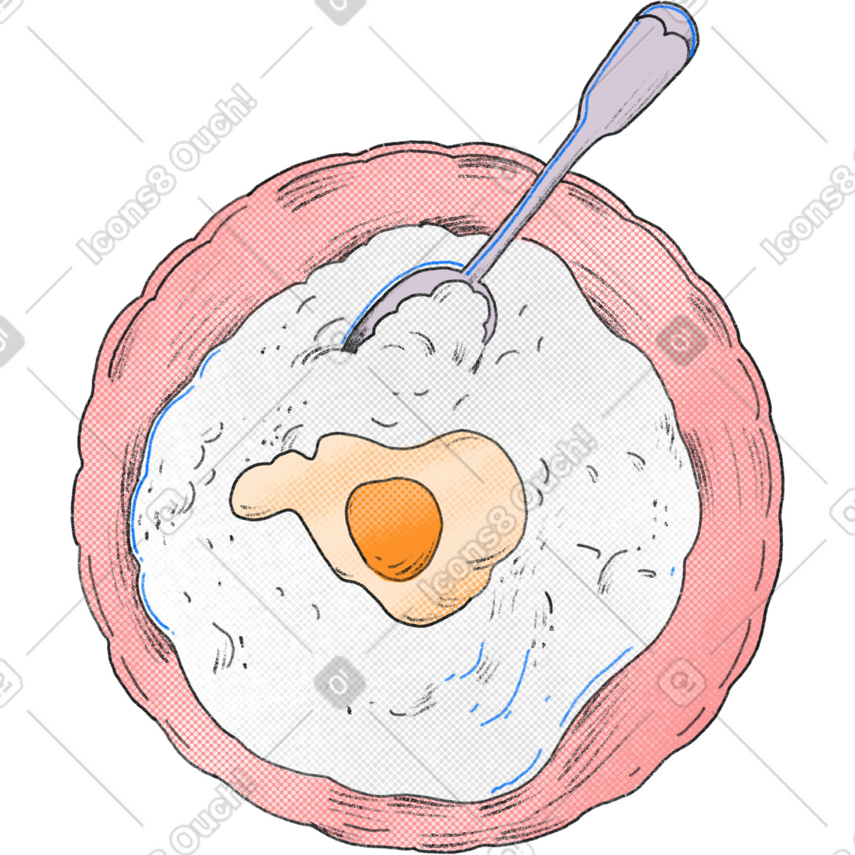 Plate with flour and a broken egg-Illustration im Moments-Stil als Download in PNG, SVG