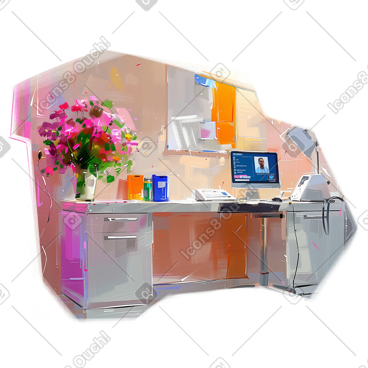 Oil painting of a doctor's desk illustration in Pictorial style download in PNG, SVG