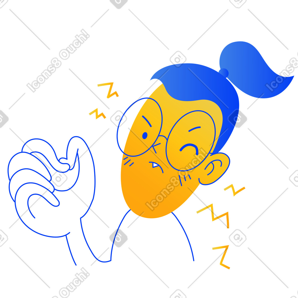 Illustration animée Irritated character pinching fingers, Delete confirmation concept dans le style Buddy à télécharger aux formats GIF, Lottie (JSON), AE