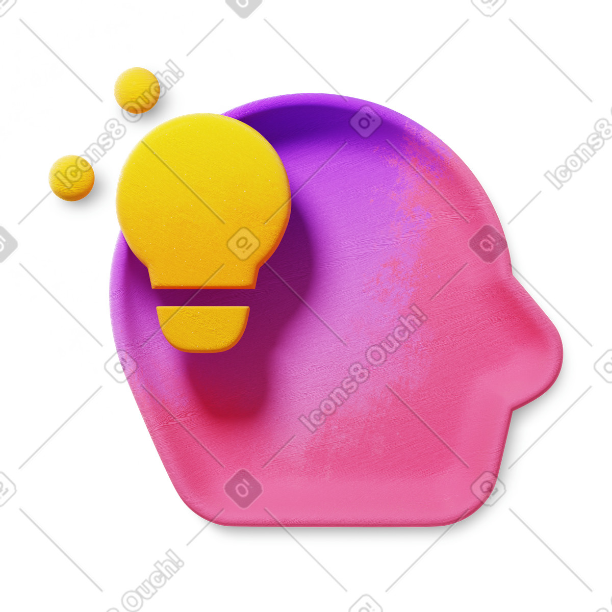 Ilustração de Lightbulb idea inside colorful human head silhouette symbolizing creativity em no estilo 3D Microsoft Fluent illustration para baixar em PNG, SVG