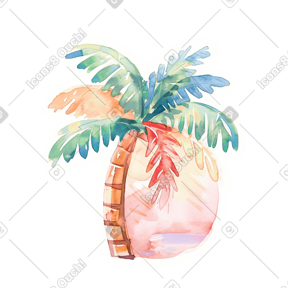 Palme e tramonto illustrazione in stile Watercolor scarica in PNG, SVG