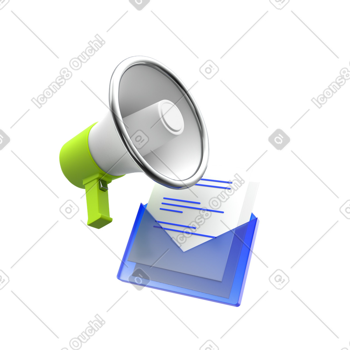 Consegna di annunci marketing, distribuzione messaggi promozionali, comunicazione aggiornamenti aziendali illustrazione in stile 3D Enterprise scarica in PNG, SVG