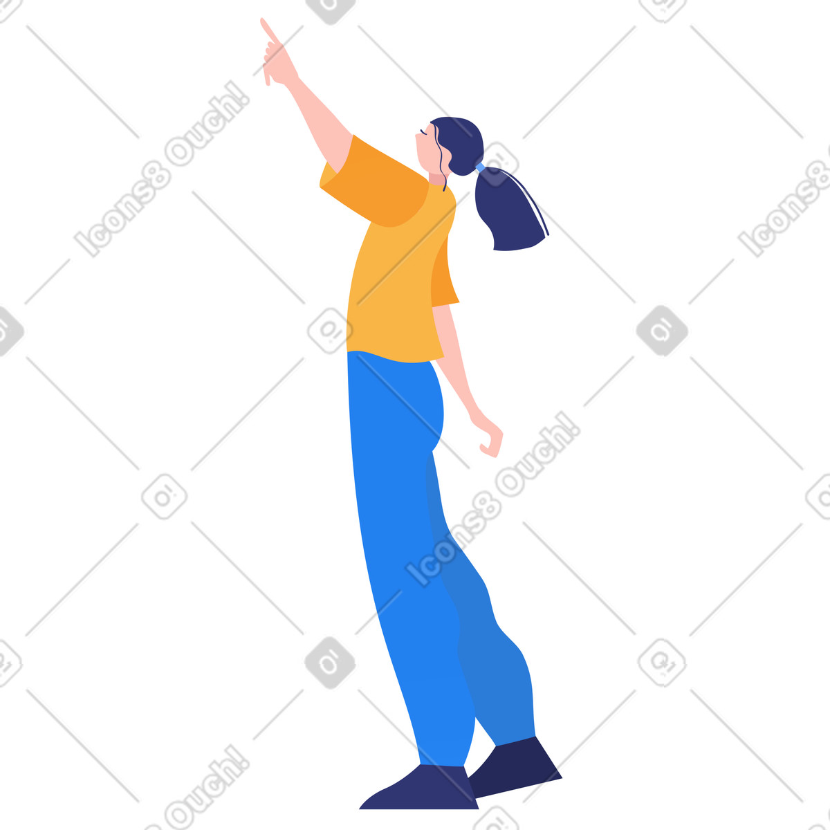 Ilustração animada de Garota apontando em no estilo Clip para baixar em GIF, Lottie (JSON), AE