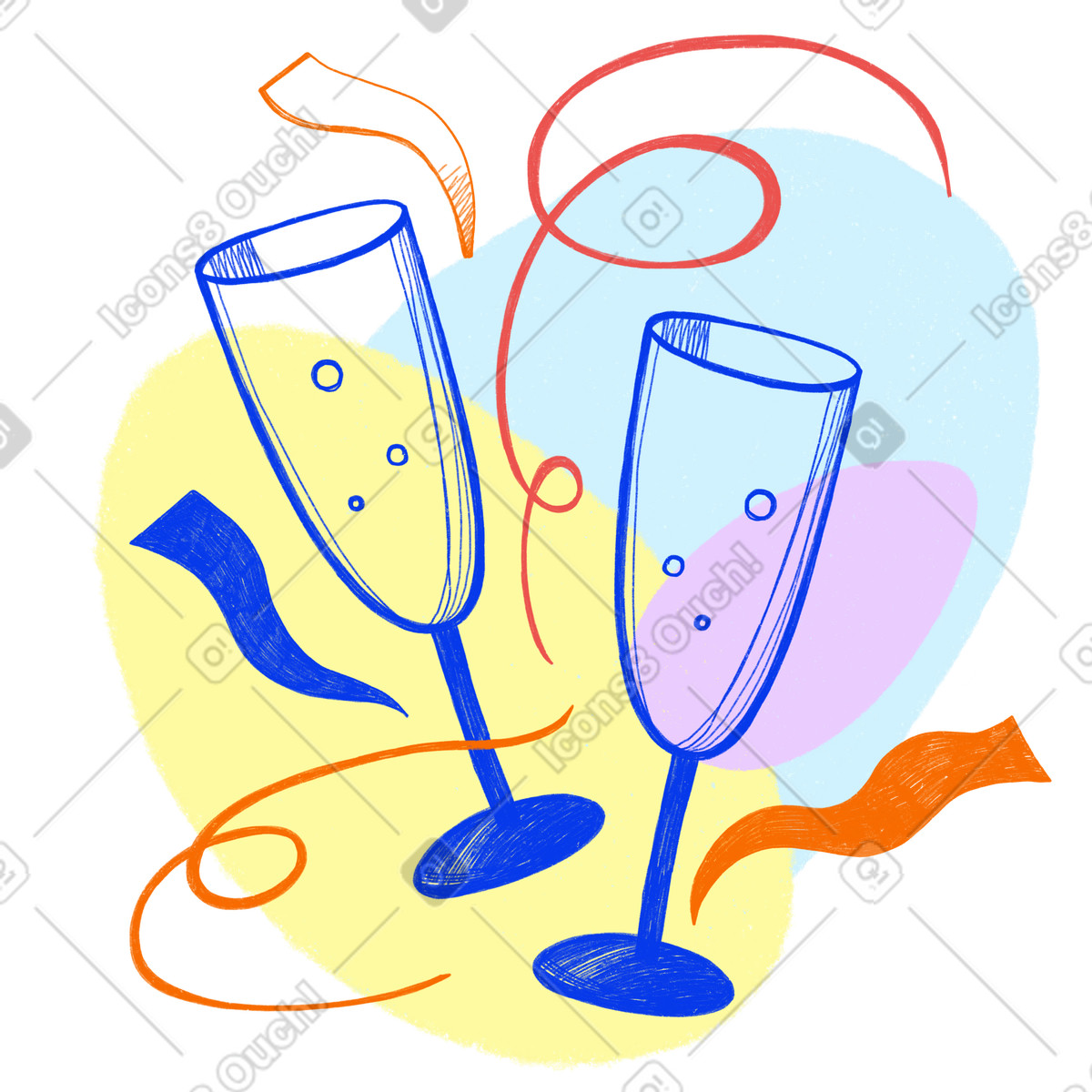 Two champagne glasses surrounded by holiday confetti illustrazione in stile Biro scarica in PNG, SVG