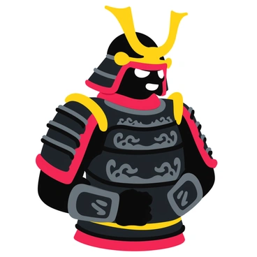 A detailed close-up of a traditional samurai armor set with intricate patterns. The armor features layered plates of dark metal with a glossy finish, each adorned with beautifully engraved designs of dragons and waves. Bright red and gold accents highlight the edges of the armor, giving it a regal appearance. The helmet has a distinctive crest shaped like a horn, adding to its formidable look. The background is softly blurred to emphasize the intricate details of the armor.