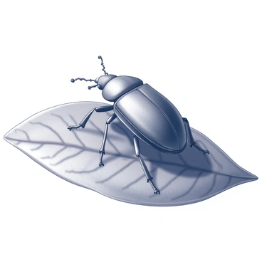A beetle with finely detailed legs and antennae is positioned on a textured leaf. The beetle's body displays intricate patterns, showcasing its unique features. The leaf beneath it has a rough texture, with visible veins and subtle imperfections. Soft shadows are cast by the beetle on the leaf, emphasizing its three-dimensional form. The overall composition highlights the relationship between the beetle and its environment.