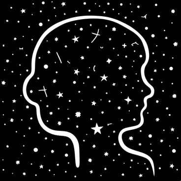 A portrait of a person with their face blending into a starry night sky