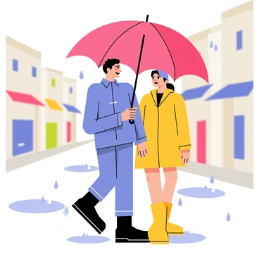 A couple sharing an umbrella while walking down a rain-soaked street