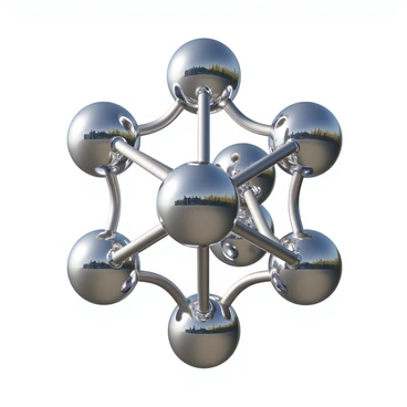 A close-up 3D visualization of the Atomium in Brussels, showcasing its iconic structure composed of large, reflective metallic spheres. The spheres are interconnected by slender metallic tubes, creating a futuristic design. Each sphere reflects its surroundings, capturing glimpses of the sky and nearby buildings. The metallic surfaces have a high gloss finish, emphasizing their smooth texture. The composition focuses on the intricate details of the structure, highlighting the contrast between the shiny spheres and the textured metal of the connecting rods. The overall presentation is dynamic and visually striking.