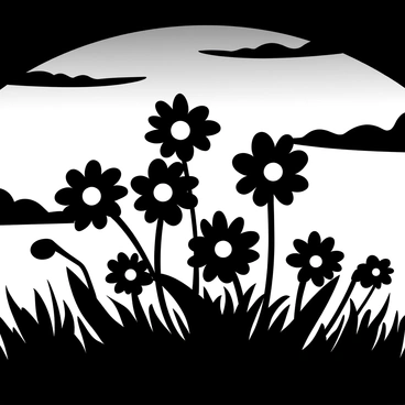 Flannel flowers displayed in silhouette, with their distinct star-shaped petals outlined against the sky. The background features a gradient of shades transitioning from deep black to various hues of gray, suggesting the fading light of sunset. The flowers are clustered together, with some leaning slightly, as if swaying in a gentle breeze. The overall composition captures the beauty of the flowers in stark contrast to the muted backdrop.