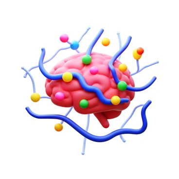A 3D icon of a brain synapse featuring intricate connections. The synapse is adorned with colorful epigenetic tags that visually stand out. Each epigenetic tag is represented in various bright colors. The neurotransmitter pathways are shown as flowing lines, illustrating the dynamic movement of neurotransmitters between neurons. The overall design emphasizes the complexity and vibrancy of the synaptic interactions.