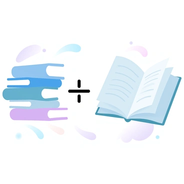 A stack of four books is situated on one side, each book neatly arranged and varying in size and color. On the opposite side, there are three open books displaying their pages, with text and illustrations visible. The stack of four books and the three open books are positioned closely together, visually representing the fraction "4/3". The background features a smooth gradient of pastel colors, enhancing the overall composition.