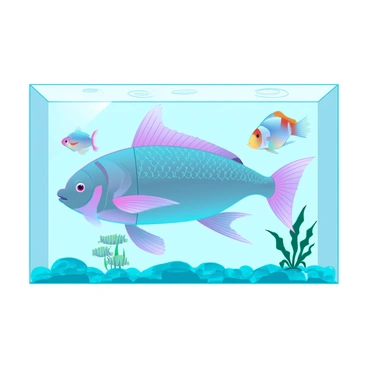 A sleek robotic fish with metallic scales and glowing blue accents is swimming gracefully through a clear aquarium. Its fins are articulated and move fluidly, mimicking the motions of a real fish. Surrounding it are several colorful real fish, including a vibrant clownfish with orange and white stripes, a shimmering betta fish with flowing fins, and a small group of neon tetras, their bodies glowing under the aquarium lights. The background features pebbles at the bottom of the tank and a few aquatic plants gently swaying in the water flow.