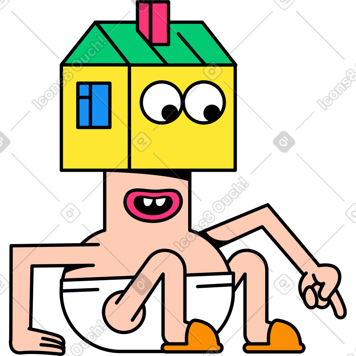 Personaggio con una casa sulla testa illustrazione in stile Droll scarica in PNG, SVG