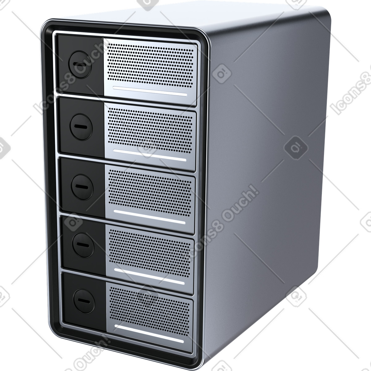 Ilustración Almacenamiento en servidores la nube, centro de datos empresarial, gestión archivos red estilo 3D Pro a descargar PNG y SVG