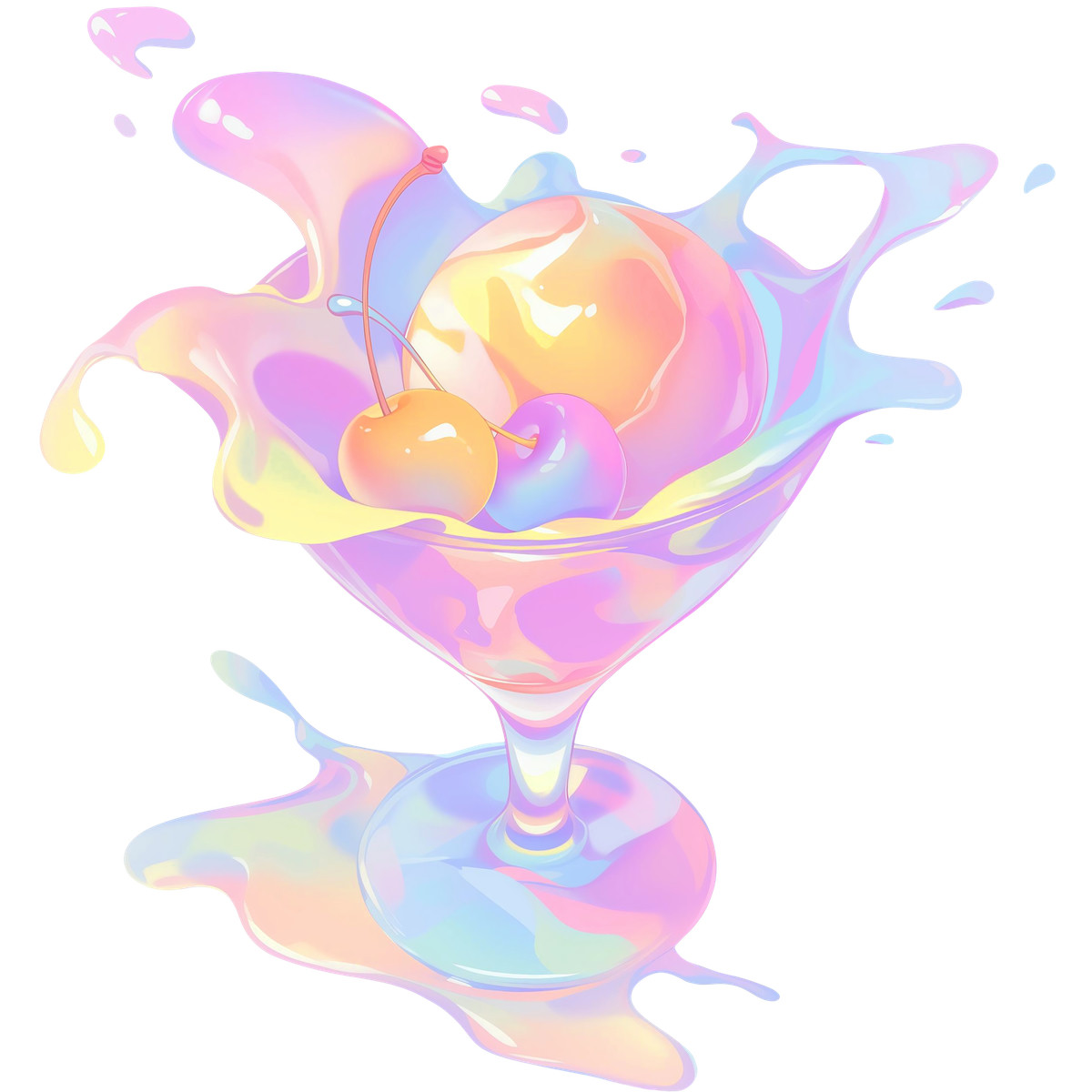 Ice cream with cherries in a glass cup illustration Fluid style download PNG, SVG