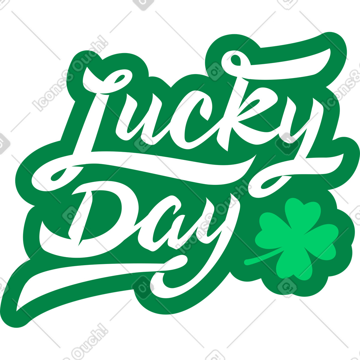Lettering lucky day with clover leaf text illustration in style download in PNG, SVG
