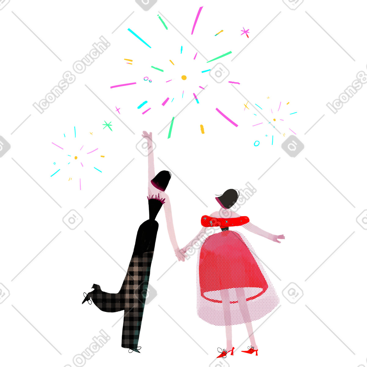 Ilustração de Couple holding hands under fireworks,Holiday joy and celebration em no estilo Fabulous para baixar em PNG, SVG