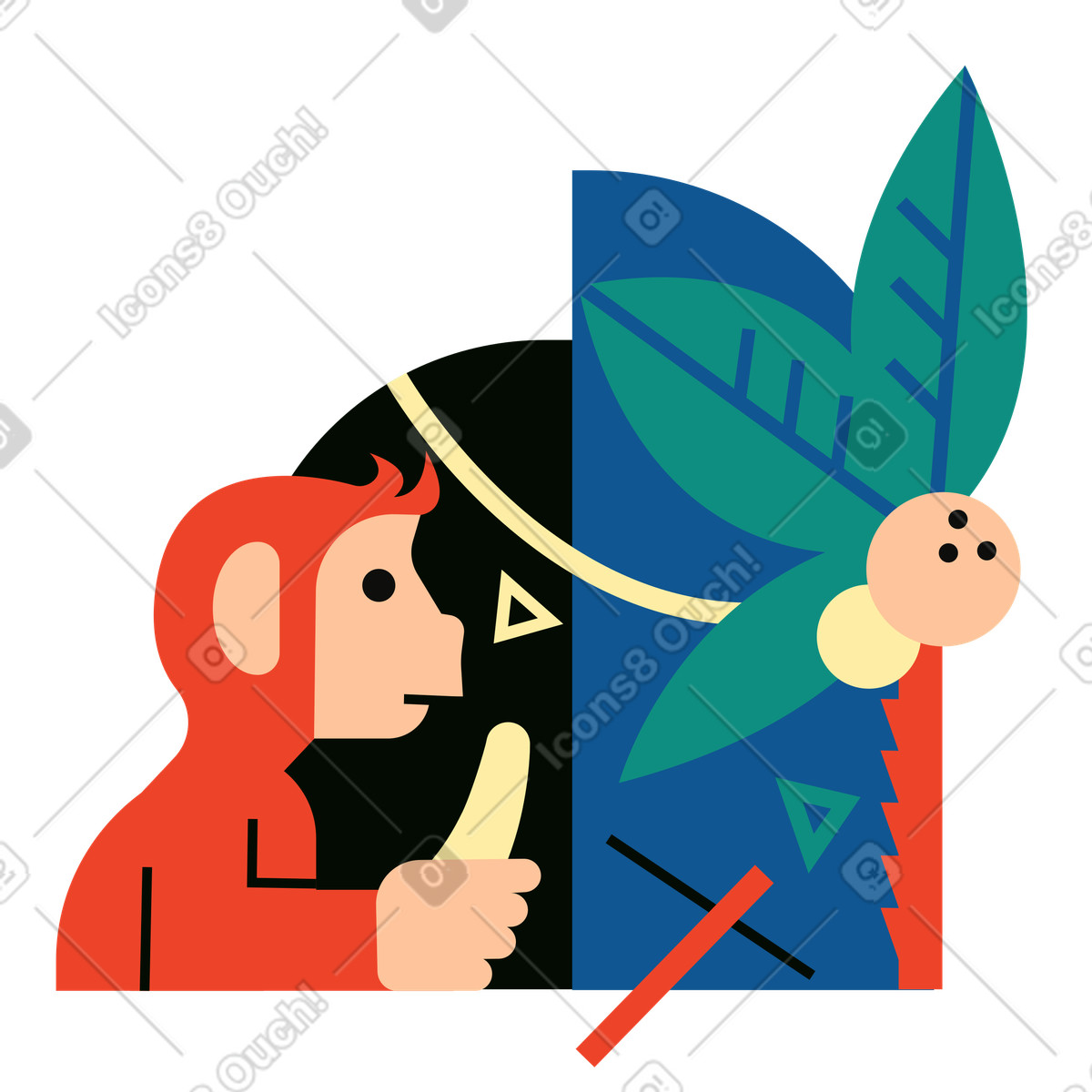 A monkey holding banana near tree-Illustration im Polar-Stil als Download in PNG, SVG