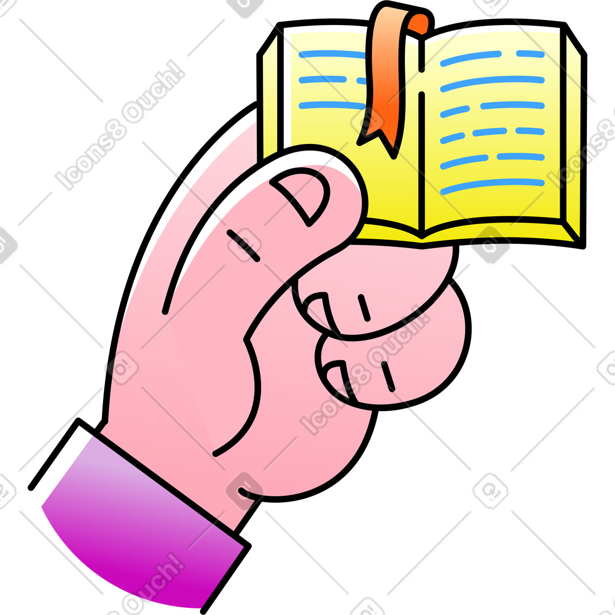 Ilustración Mano sosteniendo un libro con marcador en estilo Pocus a descargar en PNG y SVG