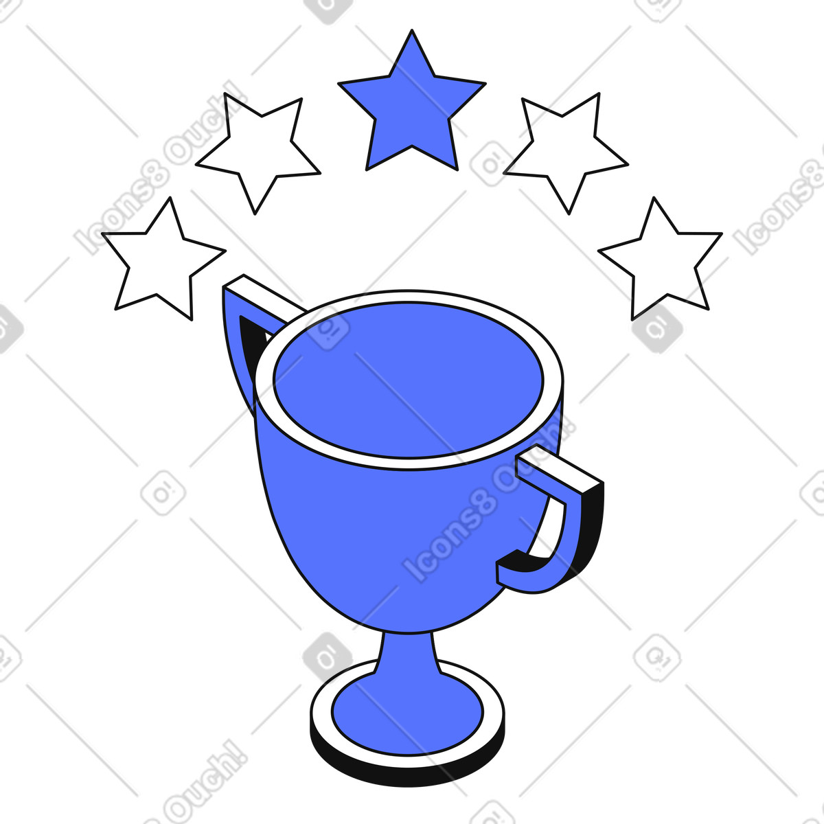 下载 Main 风格的 Trophy cup with five stars representing achievement and high rating 插画，支持 PNG、SVG 格式