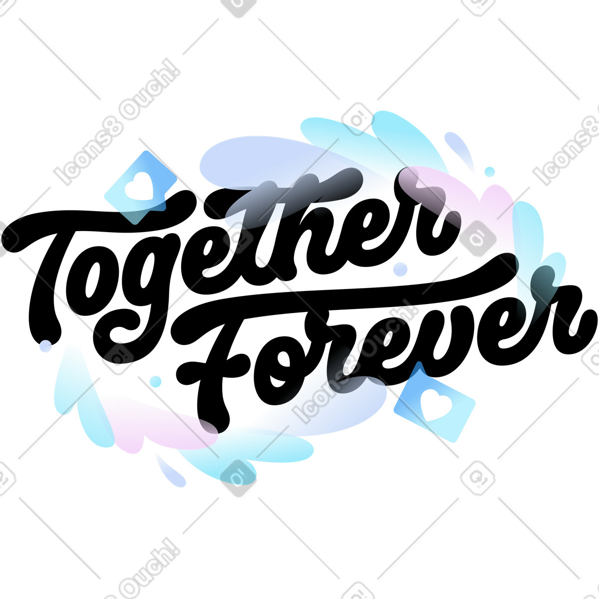 Together forever phrase with doodles and hearts, Love relationship celebration-Illustration im Airy-Stil als Download in PNG, SVG