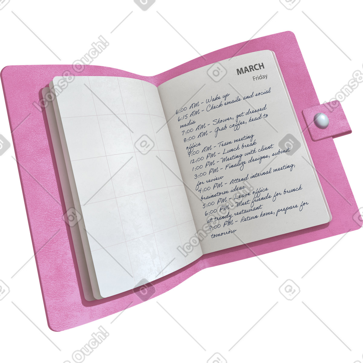 Open planner-Illustration im Props-Stil als Download in PNG, SVG