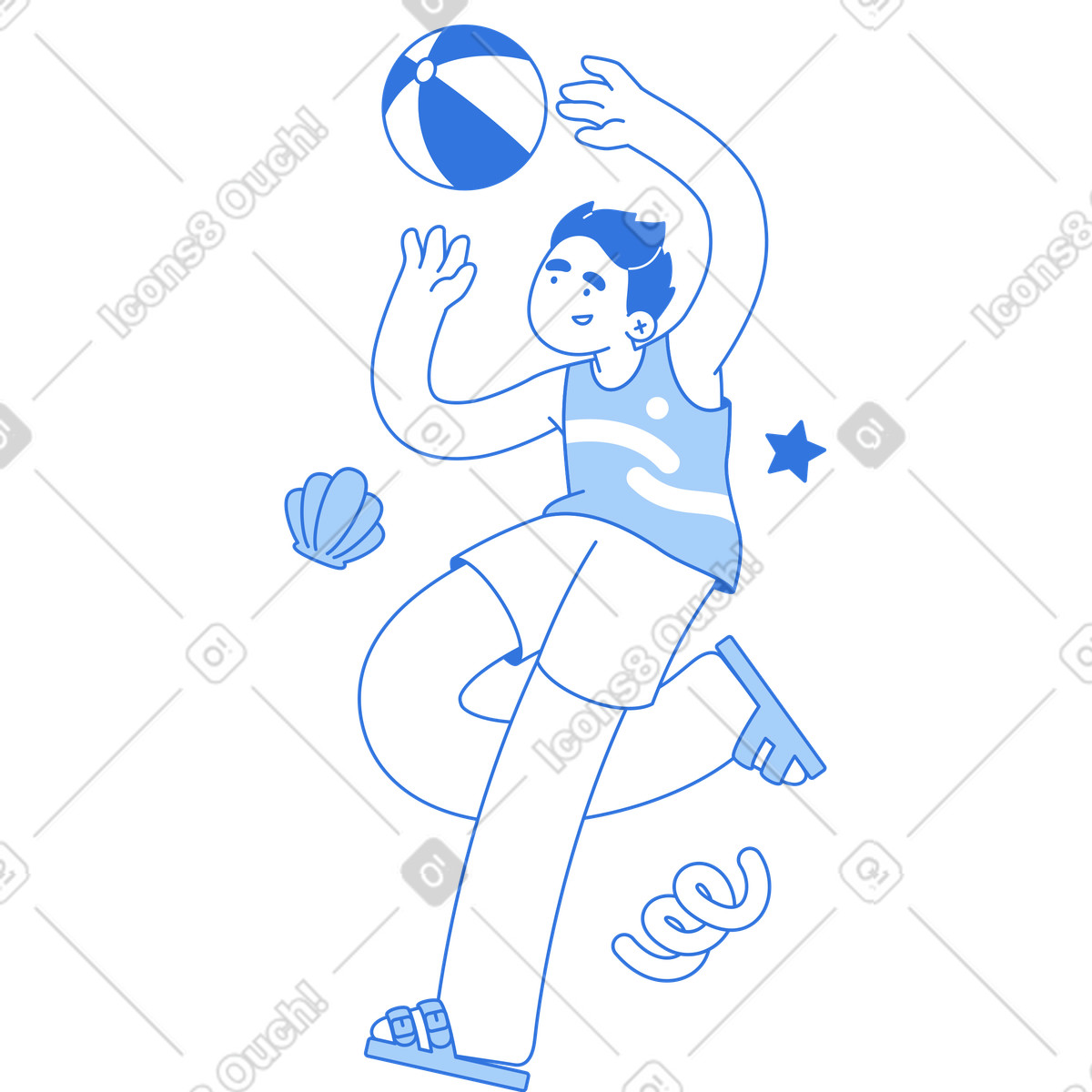 Jumping with beach ball, Summer leisure and playful recreation illustrazione in stile Sky scarica in PNG, SVG