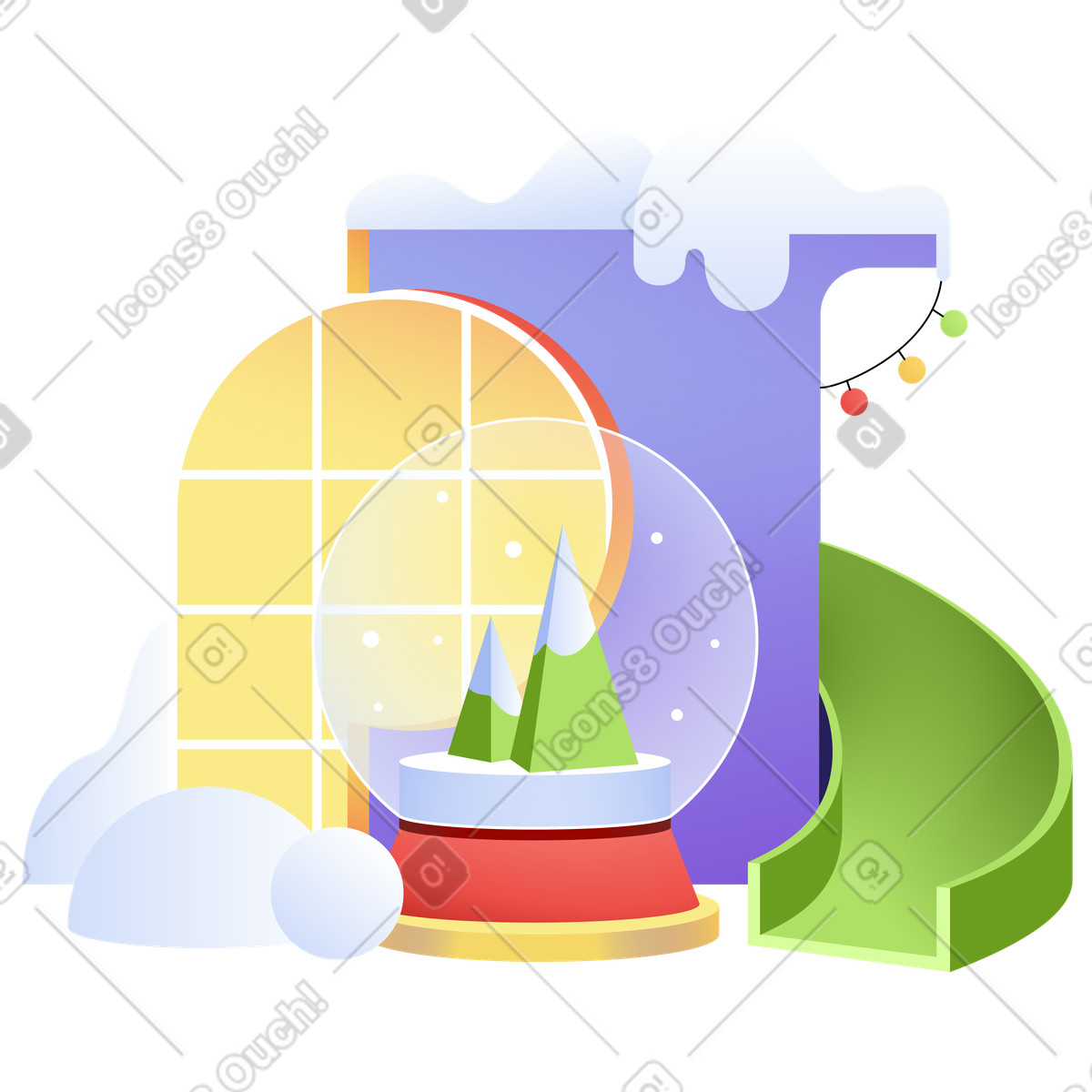 Ilustración Año nuevo y bola de nieve. en estilo Levels a descargar en PNG SVG