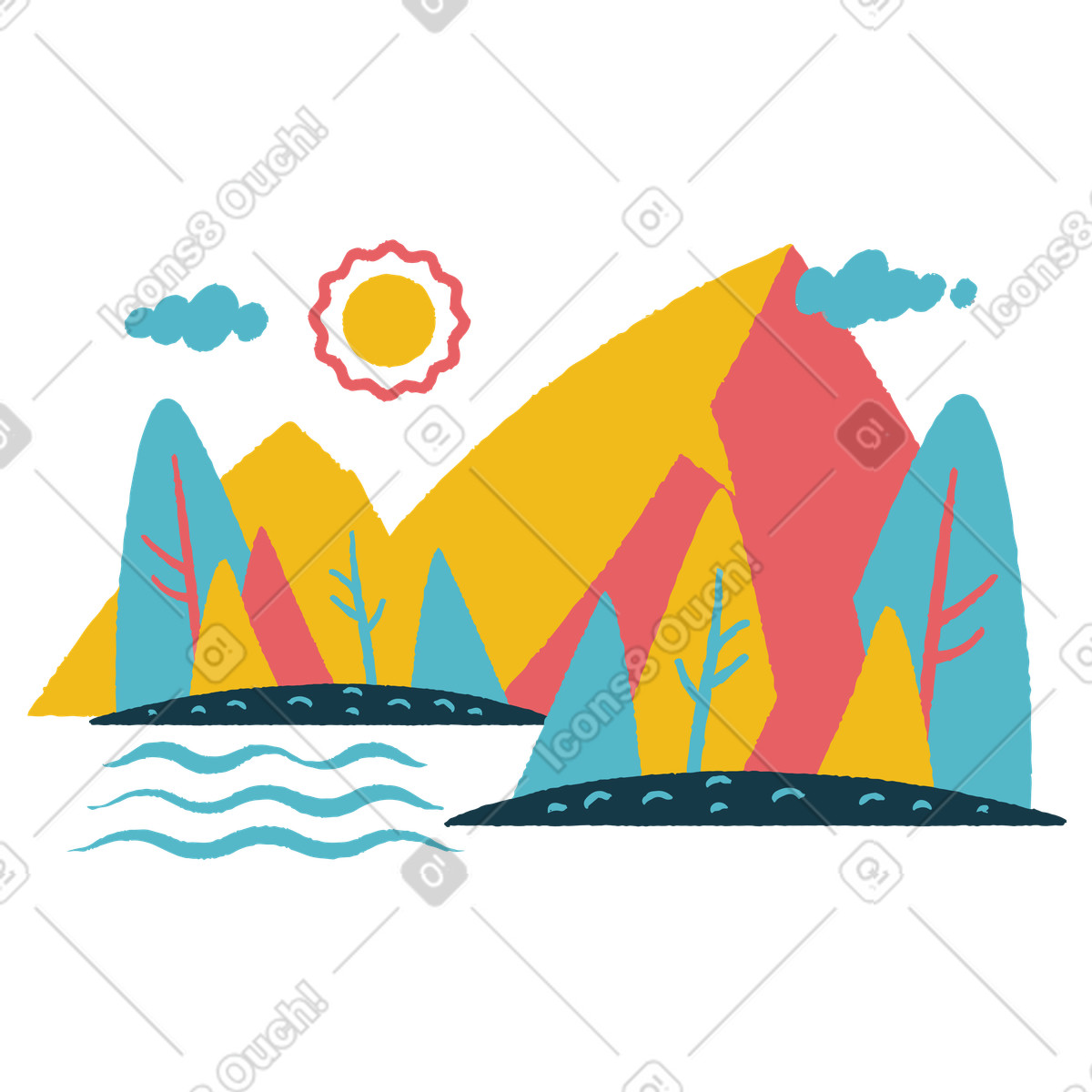 숲과 산 배경 illustration in Flamenco style download in PNG, SVG