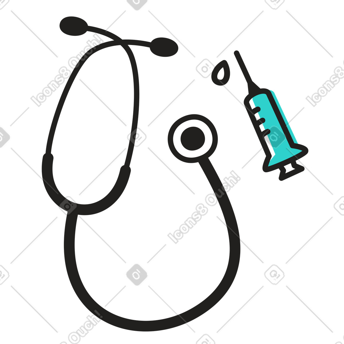 Wichtige medizinische instrumente: stethoskop und spritze-Illustration im Little-Stil als Download in PNG, SVG