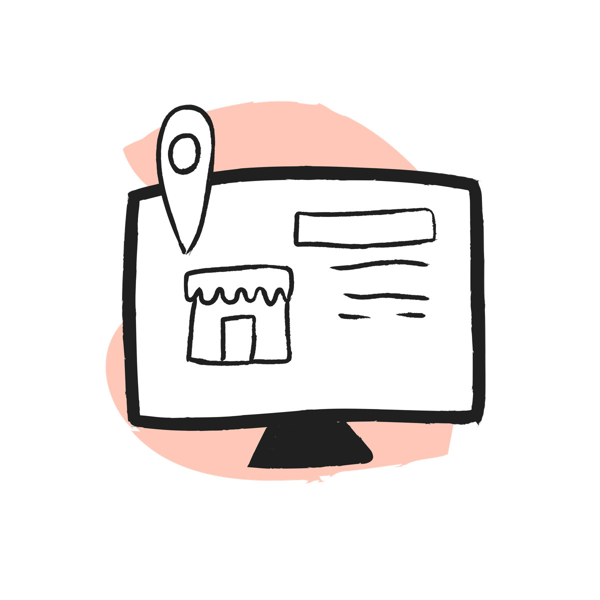 Web page with storefront and location pin, Business local SEO illustration in Pixeltrue icons style download in PNG, SVG