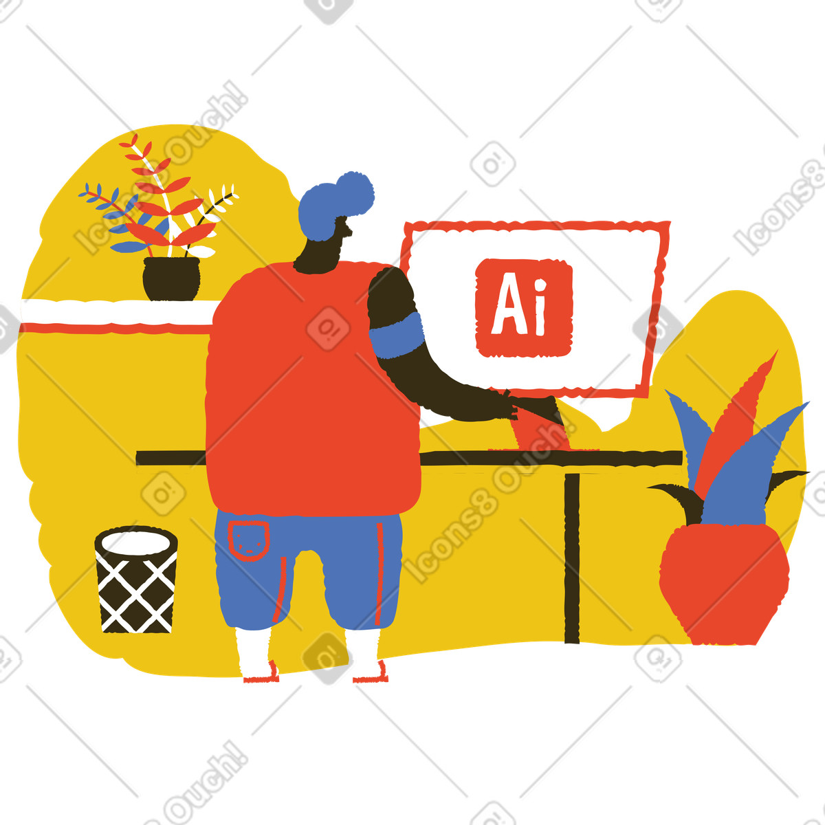 Il graphic designer sta lavorando al computer illustrazione in stile Bermuda scarica in PNG, SVG