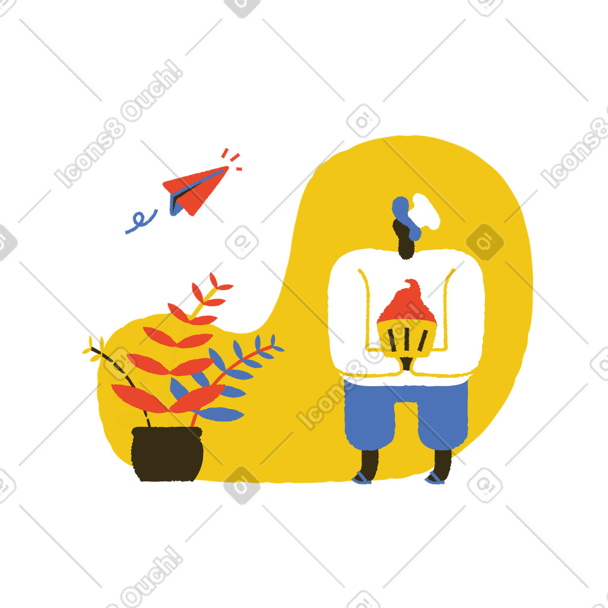 Koch mit cupcake und papierflieger schickt bäckereibestellung-Illustration im Bermuda-Stil als Download in PNG, SVG