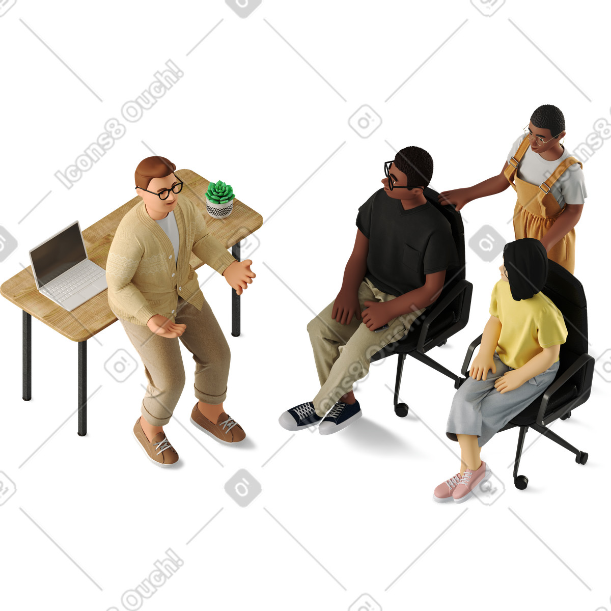 Ilustração de Four people discussing work together em no estilo 3D Business para baixar em PNG, SVG