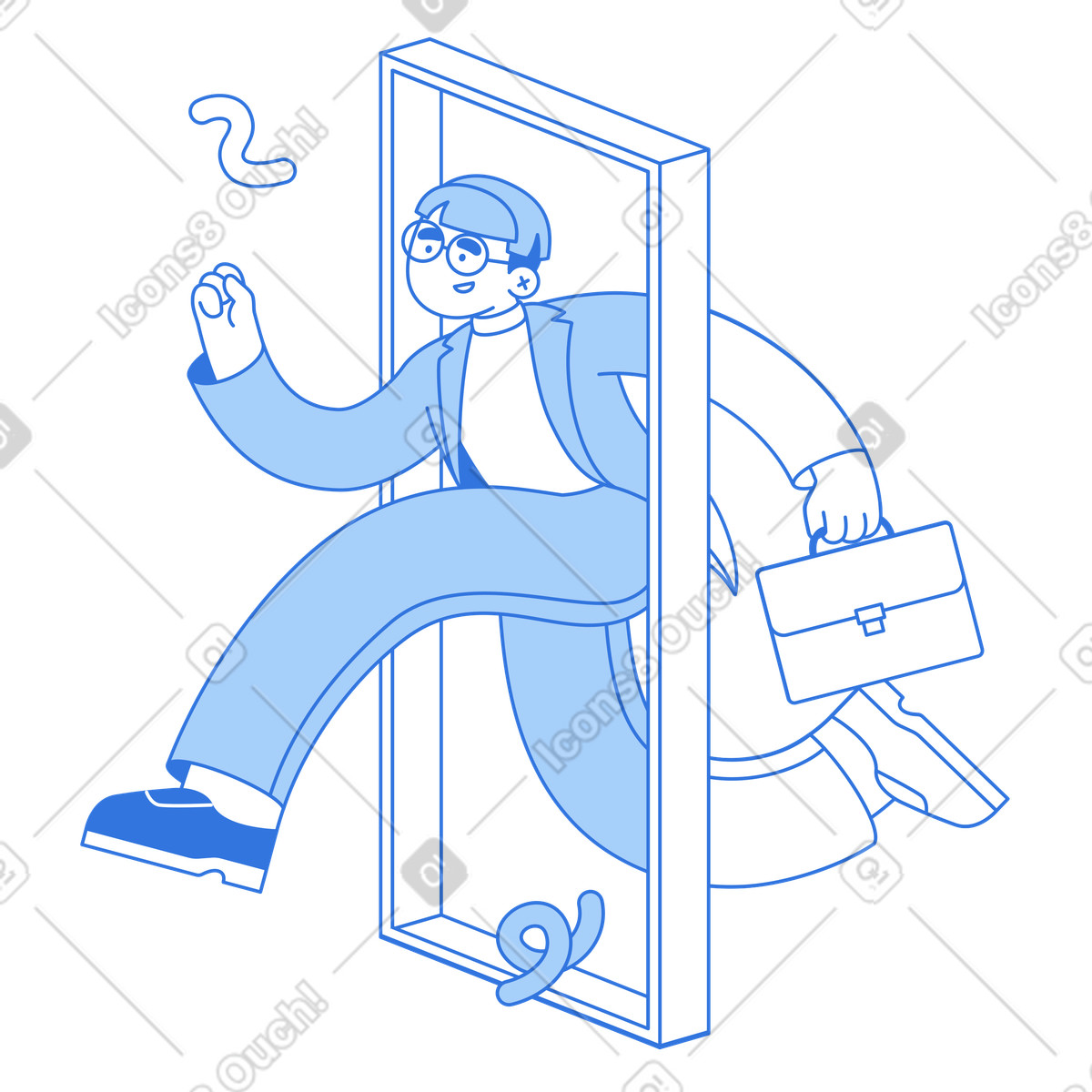 Businessman running through open door, Personal development and new beginnings illustration in Sky style download in PNG, SVG