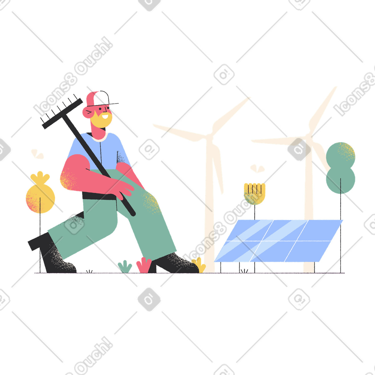 Illustration Technologies écologiques dans les panneaux solaires et éoliennes le style Pablo à télécharger aux formats PNG, SVG