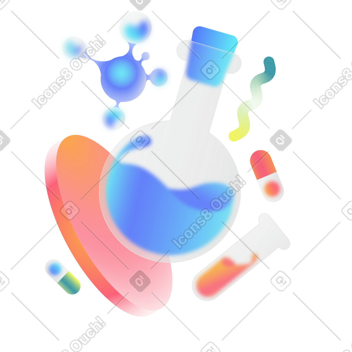 Laboratory flasks for scientific research illustration in Morphis style download in PNG, SVG