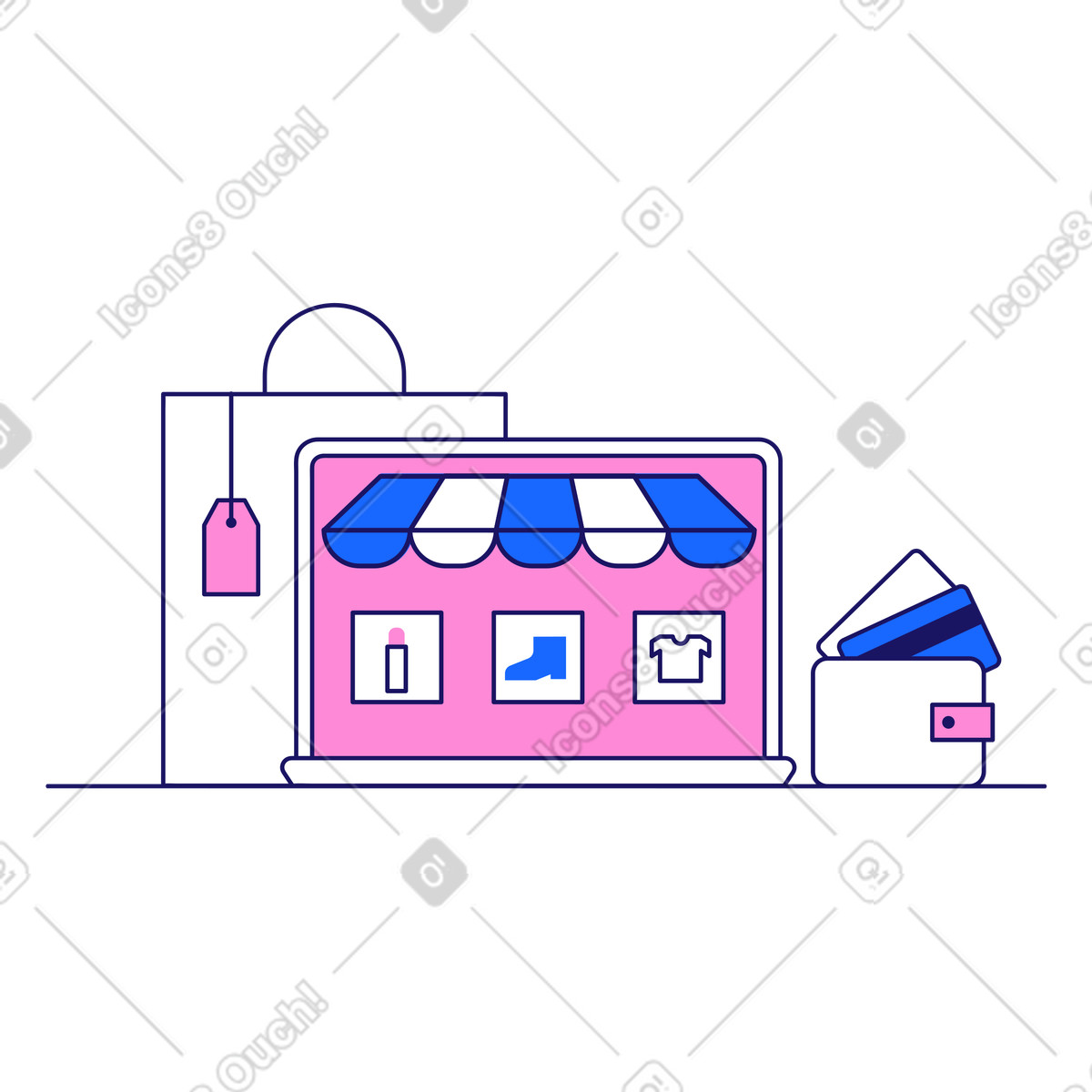 Ilustración Compras electrónicas en tiendas de ropa online estilo Matey a descargar PNG y SVG
