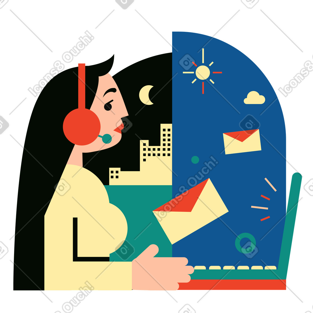 Technischer support-spezialist, der kunden antwortet-Illustration im Polar-Stil als Download in PNG, SVG
