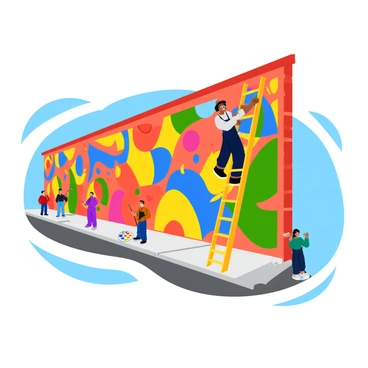 An artist painting a vibrant mural on a local building wall