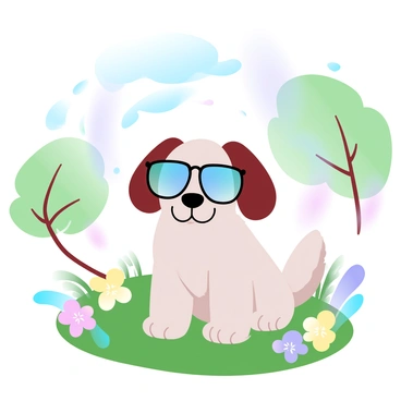 A dog at the park looking through special glasses that reveal a colorful world