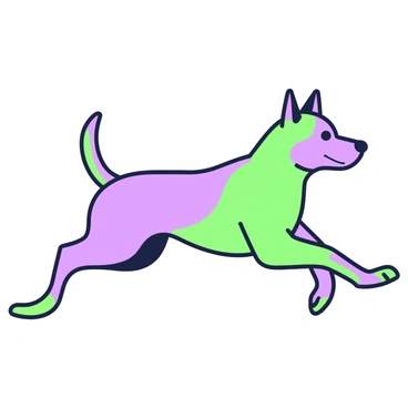 An illustration of a dog mid-run in a minimalist style