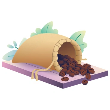 A pile of roasted espresso beans spilling out of a burlap sack