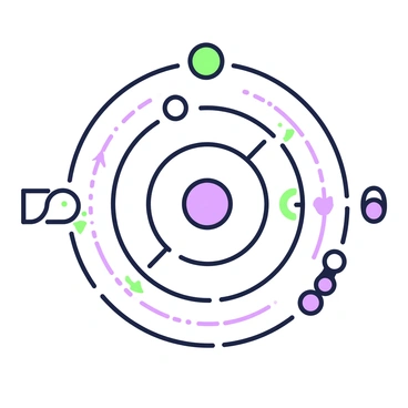 A visual representation of an atom with visible energy levels. The central nucleus is surrounded by multiple circular orbits representing the energy levels. Each orbit is distinct, showcasing the arrangement of electrons. Some electrons are depicted as small circles in different orbits, while others are shown in transition between levels, represented by arrows indicating their movement. The electrons in higher energy levels are positioned farther from the nucleus, while those in lower energy levels are closer. The entire image reflects the dynamics of electron transitions within the atom.
