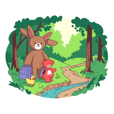 The Velveteen Rabbit joining a group of toys on a playtime adventure through a forest