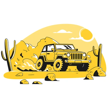A rugged off-road vehicle speeding through a sandy desert course
