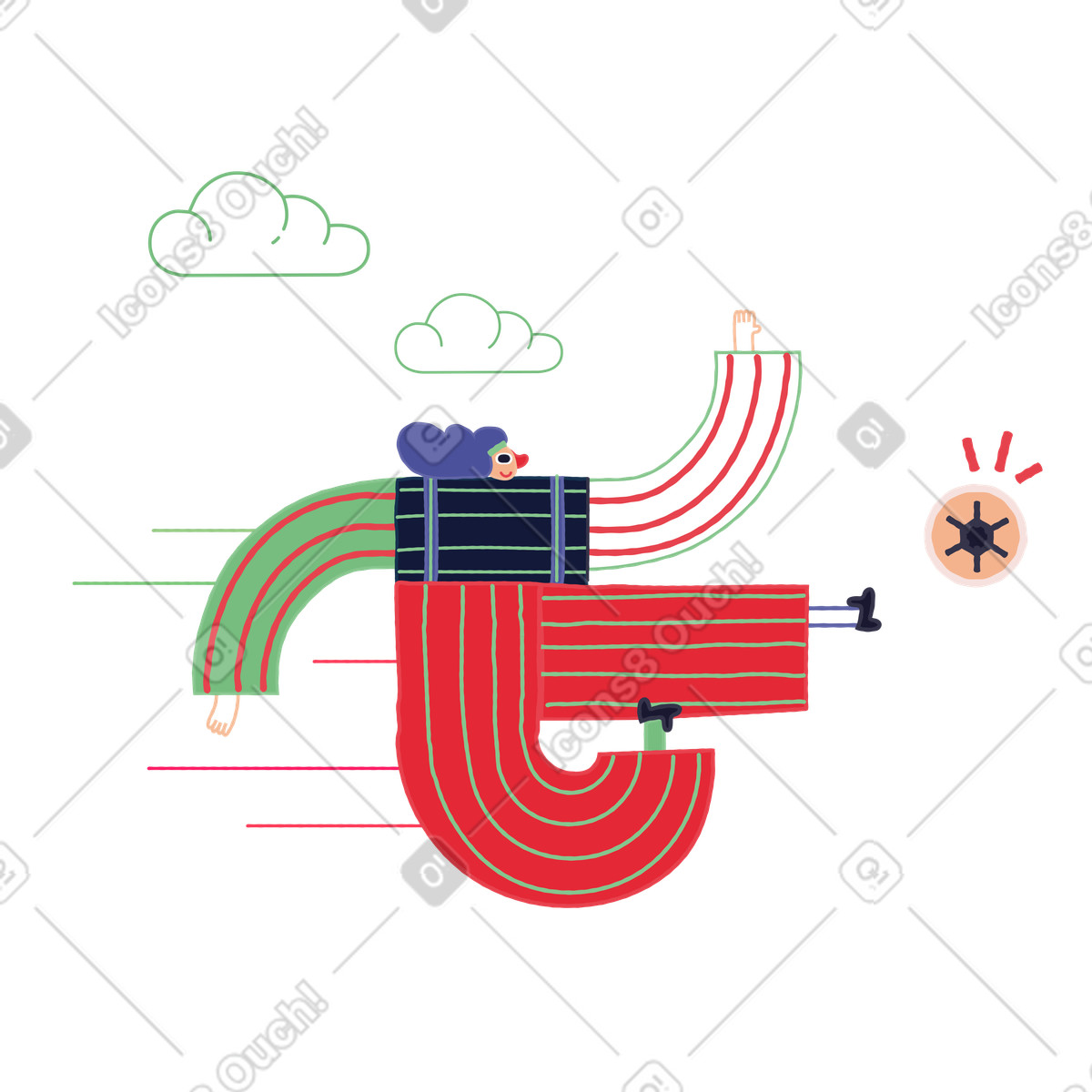 Stripy スタイルの サッカーのスキルを向上させる女性 のイラストをPNG、SVG形式でダウンロード