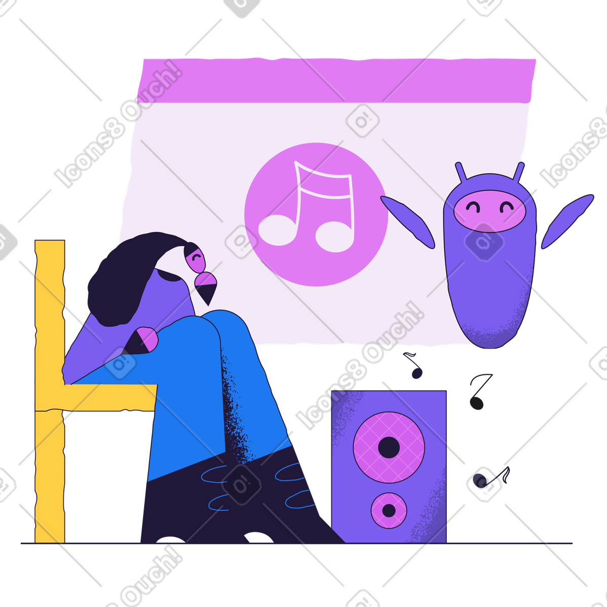 Music control with electronic assistant illustration in PNG, SVG