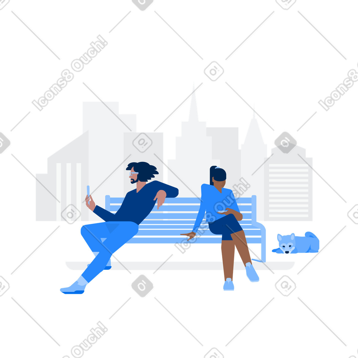 Leute sitzen im park auf einer bank-Illustration Urban-Stil als Download in PNG, SVG